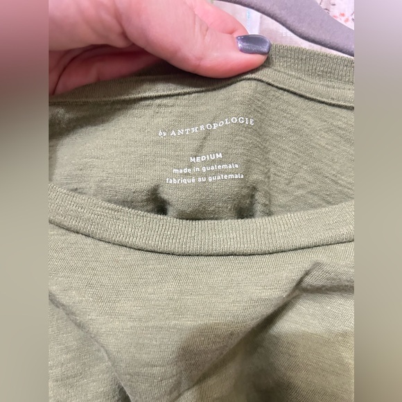 Anthropologie Olive Green Cropped Long Sleeve Tee Medium - Picture 3 of 5